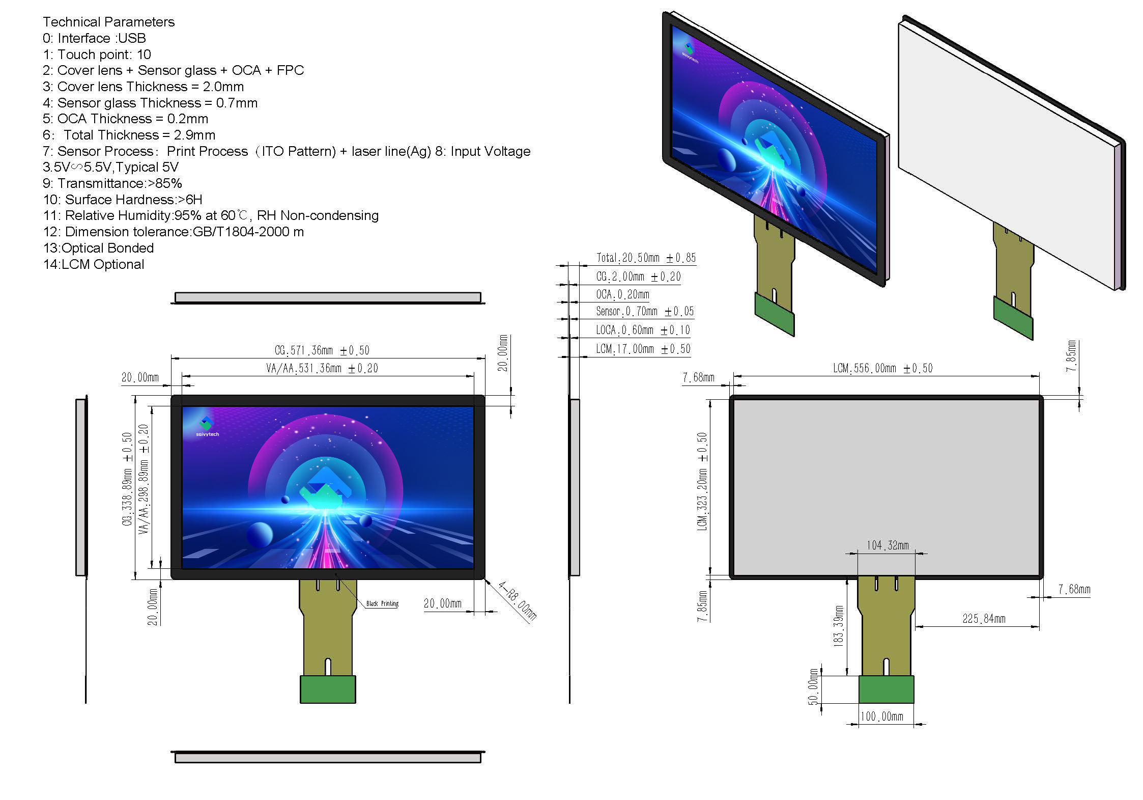 24inch Open Frame Industrial Touch Unit 16：9 2